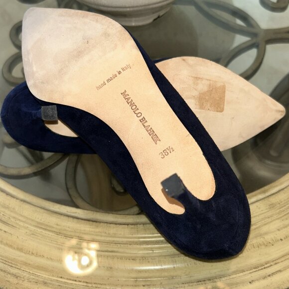 MANOLO BLAHNIK Navy Blue Suede BB Stiletto High Heels Pumps - Picture 6 of 7